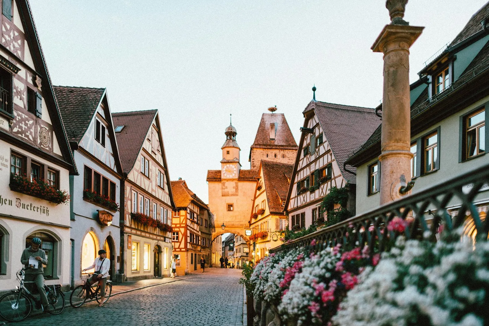 Timber-framed houses on an old-town street in a German city
